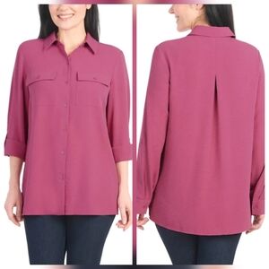 NEW! Hilary Radley Dark Pink Button Down Blouse